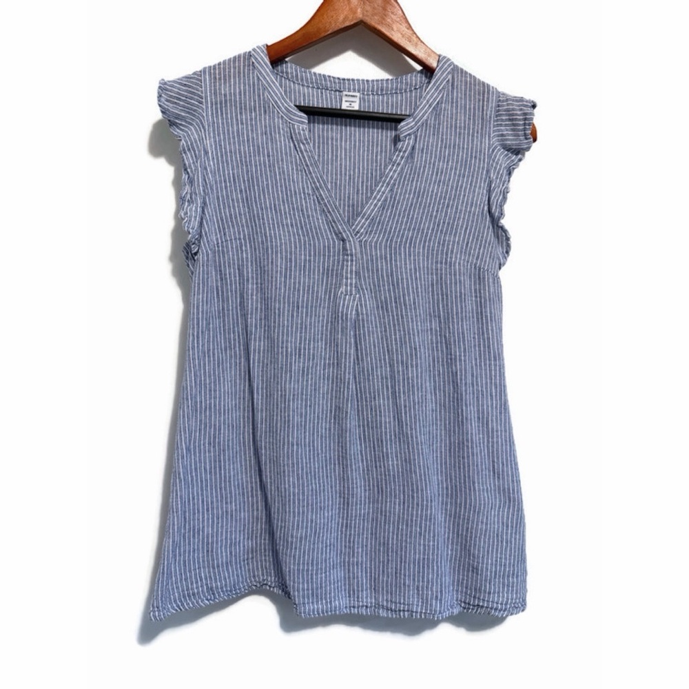 Old Navy Blue Striped V-Neck Blouse